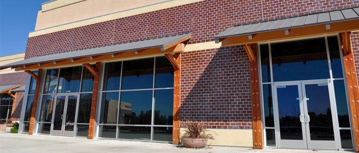 Commercial glass storefront doors with large windows