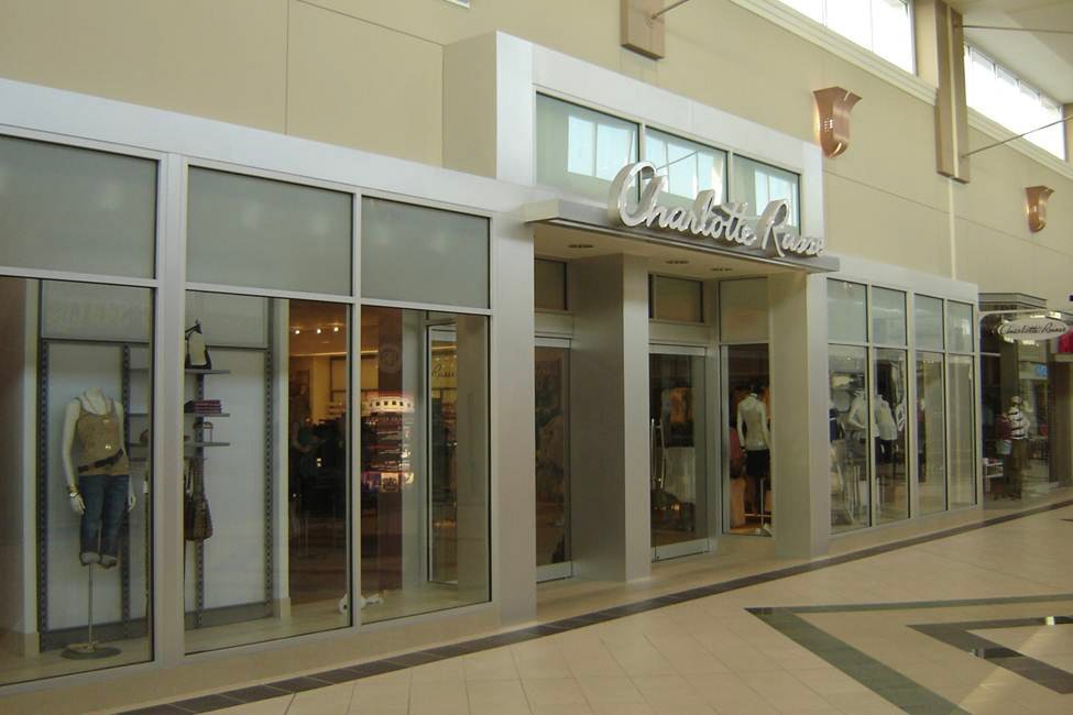 Glass storefront entry at convenience store