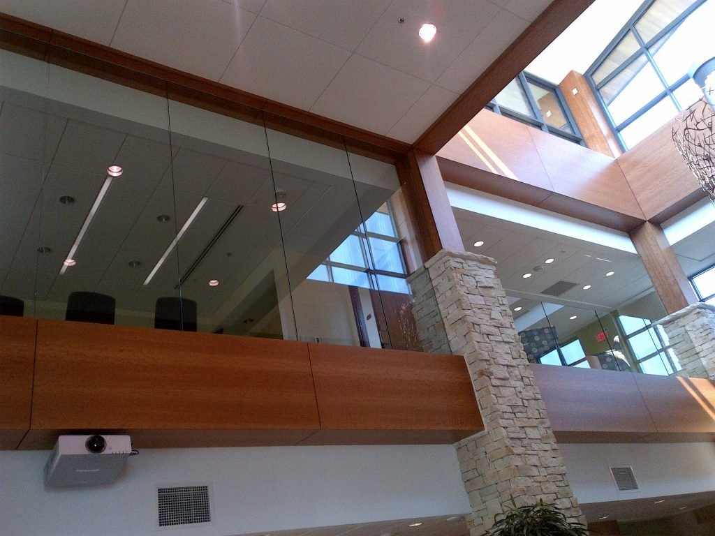Dark-framed glass storefront doors